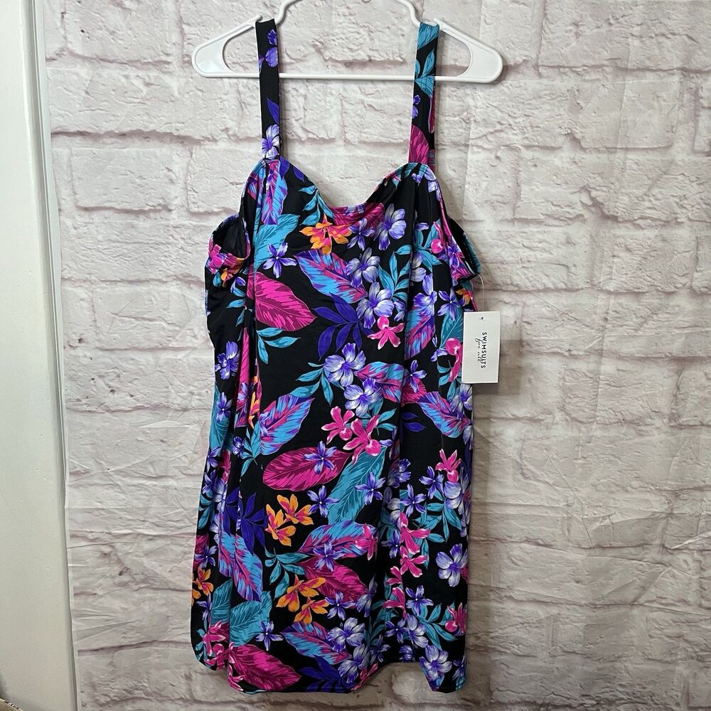 Swimsuits For All Plus Size Women’s Swim Top Sz 30 Floral Built-In Bra NWT